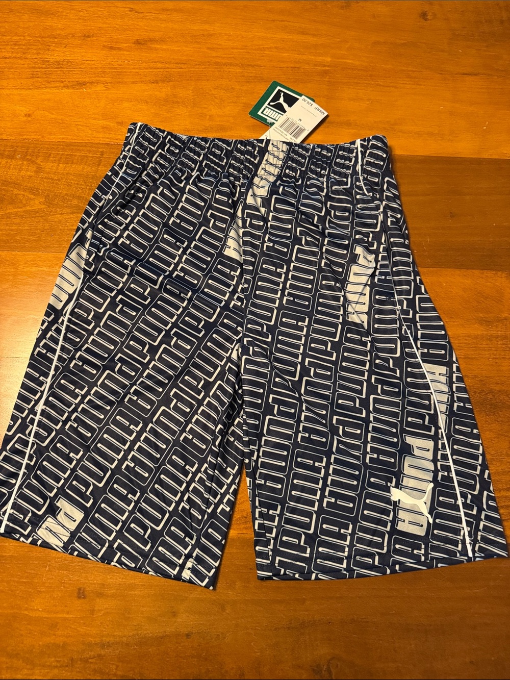 Puma Navy & White Logo-Print Boys Athletic Shorts
